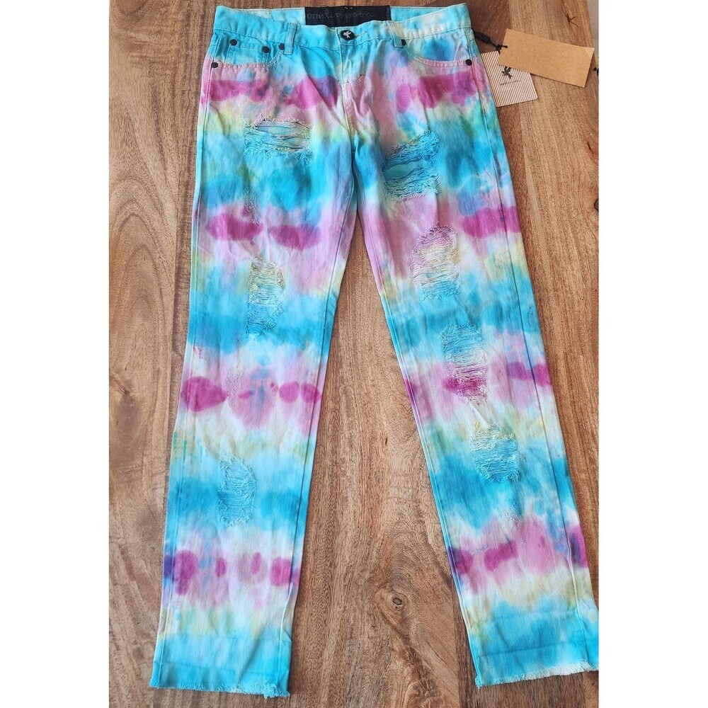 One Teaspoon Baggies Jeans Womens 27 Multicolor Sorbet Distressed Tapered 11315B
